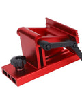 Slick Red Bench Grinder Sharpening Jig And Versatile Tool Rest For 6 Inch And 8 Inch Wheels with adjustable clamp and aluminum body.