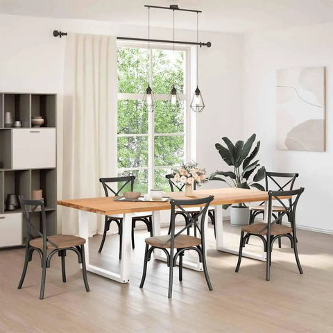 Modern dining room with wood table and chairs, featuring Set Of 3 Adjustable Dining Table Legs In Powder Coated Steel For Built To Last Durable Modern Support In Home And Office Tables Height Adjustable From 72 To 73.3 Cm And 100 Cm Long Heavy Duty Stability With Easy Installation.