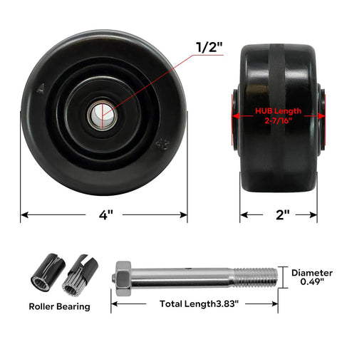 Pro Level Industrial Phenolic Caster Wheels Built To Handle The Daily Shop Grind Featuring 4 Inch Diameter Treads and Roller Bearings.
