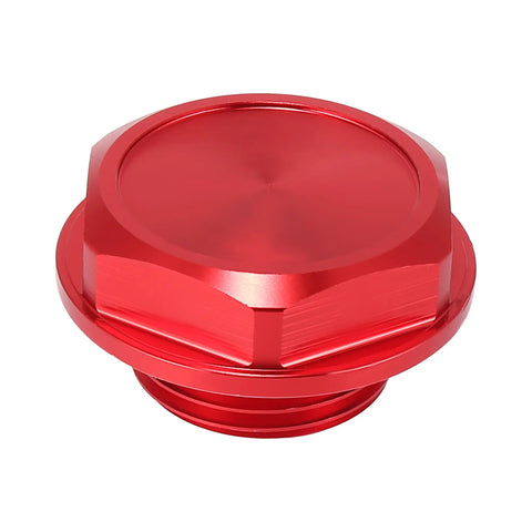 Front view of Red Aluminum Oil Filler Cap Plug Cover for Toyota Vehicles aimed at Highlander RAV4 Yaris Camry Corolla Tacoma.