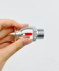 Heavy Duty 5 Pack Fire Sprinkler Heads With Automatic Thermal Trigger At 155 Degrees Fahrenheit held in hand showing red glass trigger.