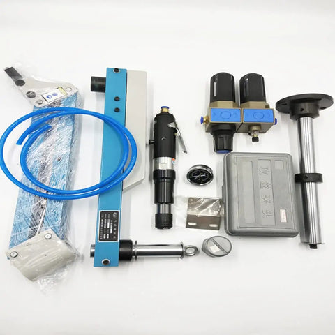 Get The Job Done Fast With This Heavy Duty Pneumatic Tapping Machine For Smooth M3 To M12 Threading components including air drill, tubing, and valves.