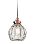 Red Antique Copper Glass Pendant Light With Cracked Glass Shade, Dope Dimmable Hanging Fixture for Kitchen Island, E26 Base, 60W Max