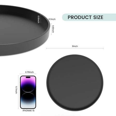 Slick Round Black Abs Vanity Tray For Bathroom Counter 9 Inch Durable Water Proof Dresser Organizer For Perfume Candles And Soap Holders Clean Home Storage Flex