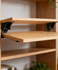 Three Piece Black Folding Table Braces With 180 Degree Self Lock Hinges For No Sweat Quick Install Extension Support And Heavy Duty Stability, showcasing black brackets and wooden shelves.