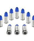 9mm Round Action Training Snap Caps for Dry Fire Practice Realistic Weight Metal Dummy Rounds, Safe Loading Firing, Blue and Silver Caps, 10 Pack