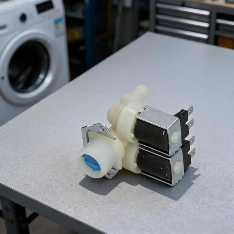 Inlet Solenoid Valve Kit for Washing Machines, 180A Dual Head Direct Replacement, Metal and Plastic Build, 8x7x6.5 cm