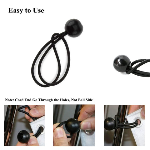 Usage of 25 Pack 6 Inch Ball Bungee Cords Heavy Duty Outdoor Natural Latex Tarp Straps for securing fabric to frame