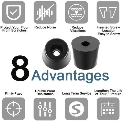 Beefy Rubber Feet Bumpers With Metal Washer Insert For Durable Floor Protection Black 0.75 Inch Bottom Width 0.59 Inch Top