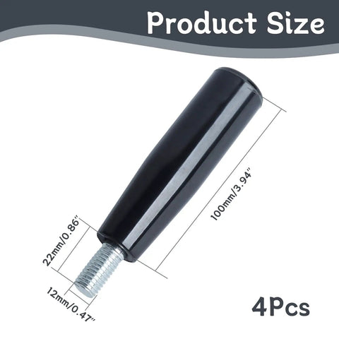 4 Piece Revolving Handwheel Handle Set With M12 Threaded Stem, Zinc Alloy Steel, Powder Coated Black Finish, product size dimensions
