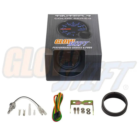 Tinted 7 Color Transmission Temperature Gauge Kit 260F for Rigs and SUVs, 2-1/16 Inch 52mm Dial Monitors Transmission Fluid Temperature from 80 to 260 Degrees Fahrenheit with Easy Install, Durable Backlit LED Display, Ideal Performance Upgrade, box and mounting parts