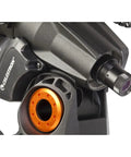 Close-up of the Advanced VX Equatorial Mount With Dual Saddle Plate And Polar Axis Finder For Serious Stargazing, showing detail.