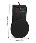 Dang Tough Dumb Drum Carrying Case Stitched From Heavy Gauge Waterproof Oxford Material To Store Percussion Equipment Safely And Keep Things Slick While You Cruise Down The Interstate In Solid Black, showing dimensions 23.6 in by 13.8 in.