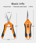 Three Pack 6.5 Inch Pruning Shears For Precise Cuts One Hand Operation Stainless Steel Straight Blades Ergonomic Handles Garden Snips