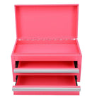 Pink Mini Toolbox Featuring Two Smooth Pullout Drawers And Heavy Duty Iron Frame open top view with two drawers visible.