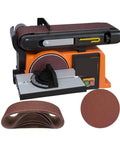 Pneumatic Belt Sander Grinder Combo Bench With Variable Speed And Cast Iron Base For Wood Metal Deburring Lightweight Angle Sanding Fine Polishing Tool close-up showing sanding belt and adjustable head.
