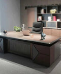 Top Shelf Large Adjustable Standing Computer Desk Engineered To Handle Your Daily Home Office Hustle And Executive Workspace Setup With Rustic Industrial Polish, brown finish, spacious worktop.