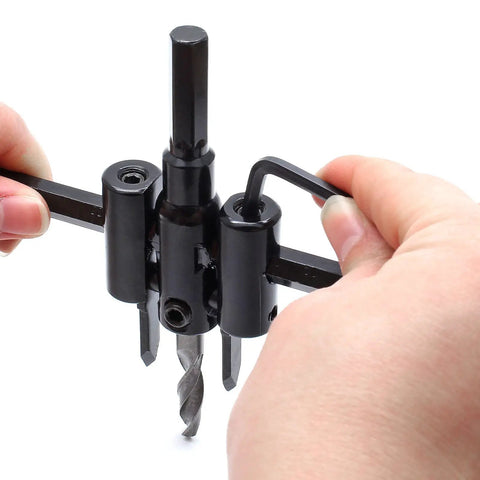 Adjustable Circle Hole Cutter For Wood And Drywall From One And Three Sixteenth Inch To Twelve Inch With One Eighth To Two Inch Cutting Depth And Three Eighth Inch Shank Includes Drill Bit And Hex Wrench For Plaster Plastic Plywood Pro Grade Aracombie in use
