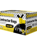 Rock Solid 42 Gallon Heavy Duty Trash Bags Built To Take A Beating 2 Point 5 Mil Thick 32 X 46 Inch Black Contractor Grade Junk Hauling And Commercial Waste Sacks Pack Of Twenty in box.