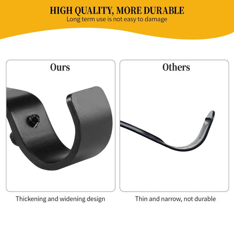 Comparison of heavy duty adjustable curtain rod brackets set of 2 in black for 1 inch rods showing thickness advantages