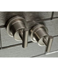 Concord 5 Piece Bathroom Accessory Set In Brushed Nickel For Wall Mount With Two Robe Hooks close-up on tile wall