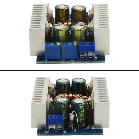 Heavy Duty 8A DC DC Buck Boost Converter Module Adjustable Voltage Regulator with dual heat sinks and components.