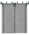 Interior Barn Bypass Sliding Doors Kit With Solid Wood Slabs No Glass Black 84 By 84 Modern Style Hardware Included pre-installed
