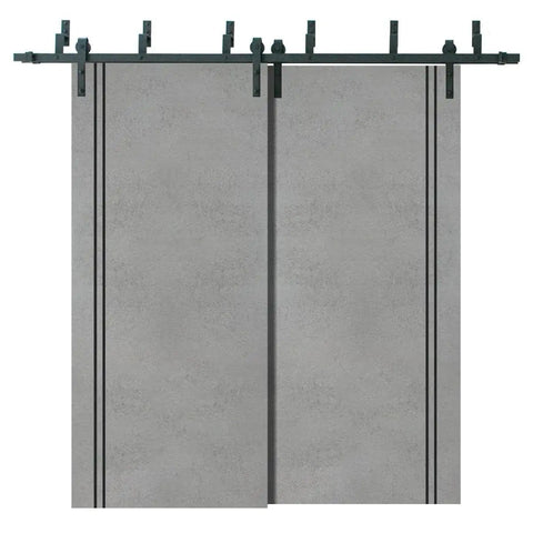 Interior Barn Bypass Sliding Doors Kit With Solid Wood Slabs No Glass Black 84 By 84 Modern Style Hardware Included pre-installed