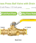 5 Pack 1/2 Inch Press X Press Copper Propress Ball Valves With Drain, brass valve with yellow handle, full-port flow indicator