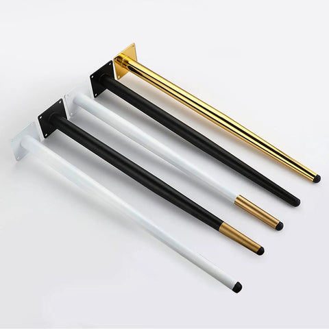 Heavy Duty Adjustable Table Legs Four Pack Rust Resistant Steel Support Feet for Couch Sofa Chair in black, white, and gold.