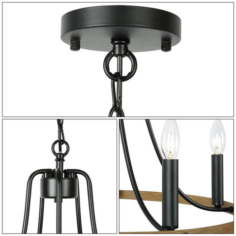 Five Light Farmhouse Chandelier With Vintage Candle Look Black Finish for Dining Room Living Room Kitchen and Bedroom
