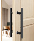 Matte Black Door Pull Handle Set For Glass And Wood Doors, 18 Inch, Double-Sided H-Type Grip With Smooth Round Tubes, Easy Push Or Pull, Perfect For Sliding Barn Doors, Shower Doors, Pantry Doors, Closets And Office Doors, on wood door