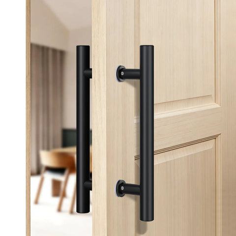 Matte Black Door Pull Handle Set For Glass And Wood Doors, 18 Inch, Double-Sided H-Type Grip With Smooth Round Tubes, Easy Push Or Pull, Perfect For Sliding Barn Doors, Shower Doors, Pantry Doors, Closets And Office Doors, on wood door