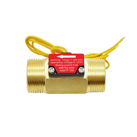 Three Quarters Inch BSPT Hall Effect Water Flow Switch With Brass Body 1 To 50 Liters Per Minute For Humidifiers Showers And Water Heaters
