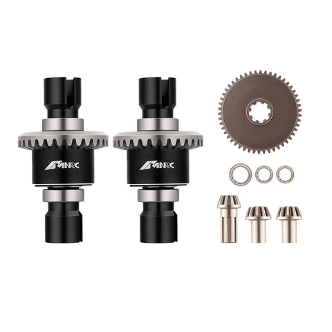 Alloy Front And Rear Differential And Spur Gear Kit For HyperGO 1 By 16 And 1 By 14 RC Cars Black Beefed Up Upgrade With Aluminum Diff Case