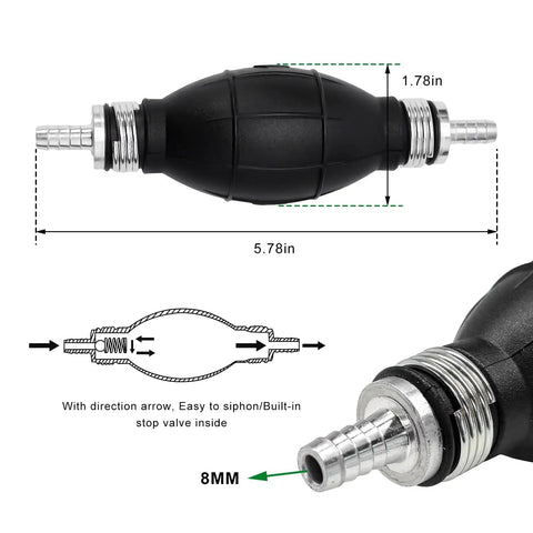 Built Tough Fuel Line Hand Primer Bulb That Pumps Smooth On Gas Or Diesel Engines 8mm X 516 Inch rubber bulb with steel fitting.