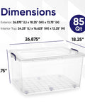 Premium Clear Wheeled Storage Bins With Lids Heavy Duty Stackable Plastic Containers BPA Free measuring 26.875" x 18.25" x 13.75".
