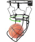 360-Degree Swivel Track Basketball Return Attachment For Home Courts With Quick-Setup Non-Slip Rebounder And Adjustable Angles For Every Shot From Free Throws To Three-Pointers Multi-Directional Practice Tool, black metal hoop