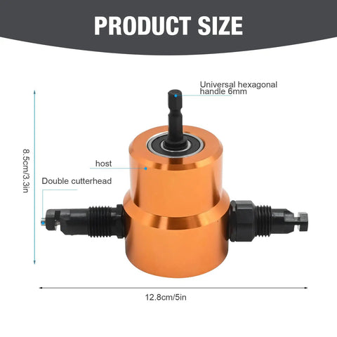 360 Degree Double Headed Sheet Metal Nibbler Drill Attachment With Extra Punch And Die And Step Drill Bit, Easy To Use Pro Grade Hole Cutter For Drills 1500 To 3000 RPM