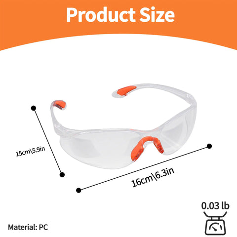Built Dang Tough 6 Pack Safety Glasses For Work And Lab With Crystal Clear Lenses, Heavy Duty Impact Shield Against Flying Debris And Dust, Super Comfortable And Rock Solid For Chem Or Shop Use - Size and dimensions shown.