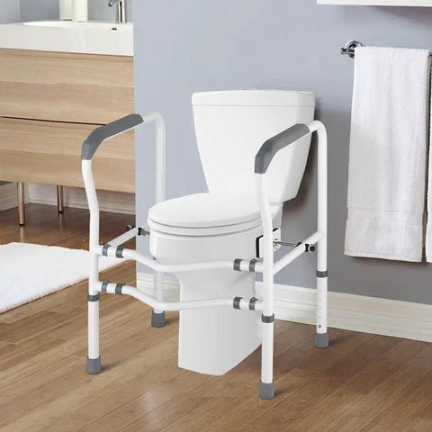 Heavy Duty Toilet Safety Rails For Seniors Standalone Grab Bars With Adjustable Height And Width Easy Install in bathroom