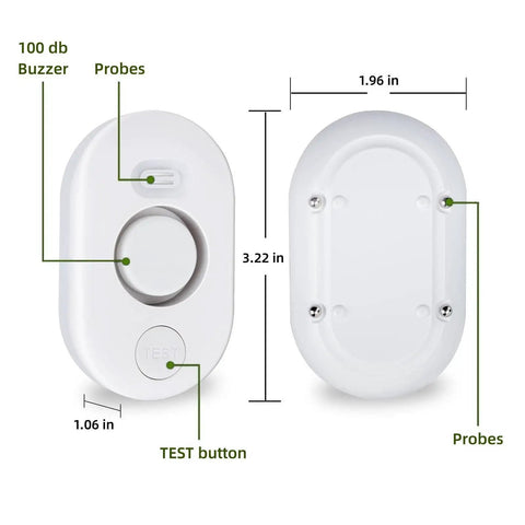 Front and back view of Leak Alert Sensor For Home And Basement Water Leak Alarm With Six Probes Drip And Pipe Leak Detector