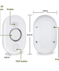 Water Leak Detector Alarm With 4 Rear Probes And 2 Front Drip Probes Wireless Flood Monitor front and back dimensions view