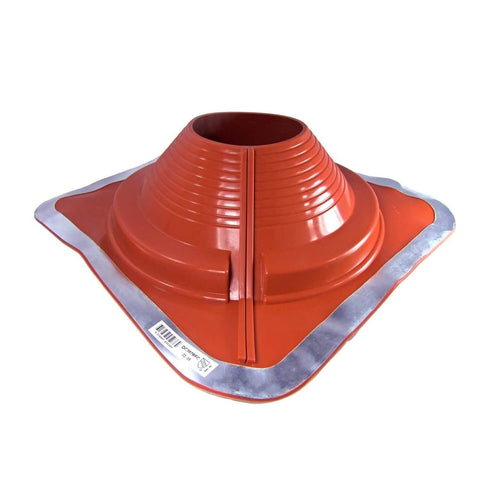 Red High Temp Silicone Square Base Pipe Flashing Boot For Six To Eleven Inch Pipes, displays weatherproof roofing seal.
