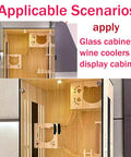 Two Pack European Soft Close Cabinet Hinges 26mm Diameter For Glass Doors Built To Last TEYOUQU Durable Cold Rolled Steel With Hydraulic Dampers For Smooth Silent Closings Easy Install 2 Piece Set showcased in a wooden display cabinet with glass doors and decorative patterns for glass cabinets, wine coolers and display cabinets.