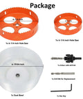 Amazon Tools hole saw kit: orange 6-1/4in and 4-1/4in bi-metal hole saws with dust catcher, arbor, drill bits, hex key