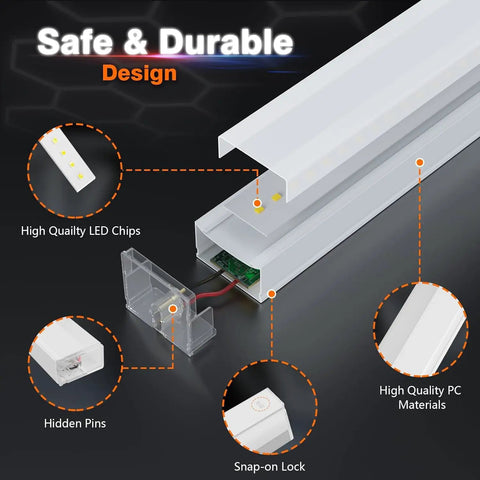 Close-up of hexagon garage light tube design, showing high quality LED chips and materials, from Hexagon Garage Light Tubes 2 Pack 7W LED Hexagon Tube Lights For Warehouse, Car Detailing Shop, Exhibition Hall, Gym And Workshop, Durable Crystal Clear Fire Resistant Plastic Construction.