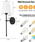 Diagram of Industrial Rustic Wall Sconces Set Of 2 Hardwired Wall Lamps With Fabric Shades Black Finish Vanity Lighting