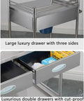 Beefy Stainless Steel Medical Cart On Wheels With 2 Tier Drawer, showing luxury drawers and cut-proof handles