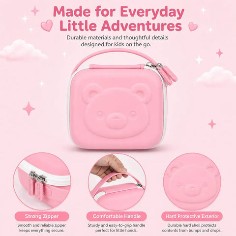 Kids Instant Print Camera Case With 3 Roll Paper Refills, Easy Carry Storage For Your Instant Photo Cameras, Fits Esoxoffore Dylanto Prograce Dududragon Careenoah Gktz ETIKEZ Yeehao Letshaha Enerhamp Anchioo Ytetch Amzelas Weefun Meetrye U., pink PU hard-shell case with handle and zipper
